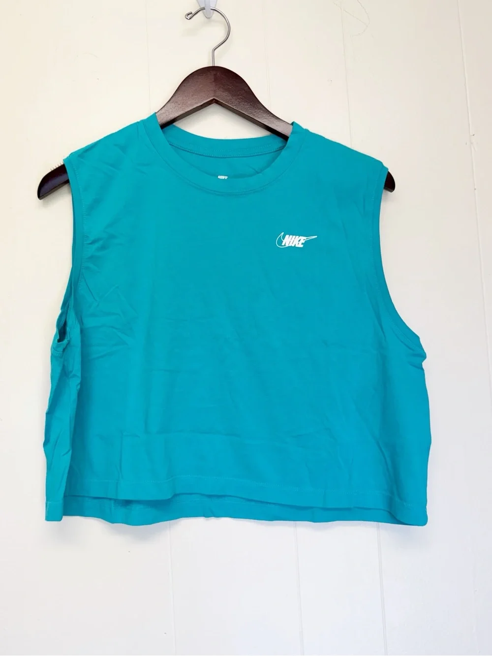NIKE Teal Cropped Tank Top Tee Large